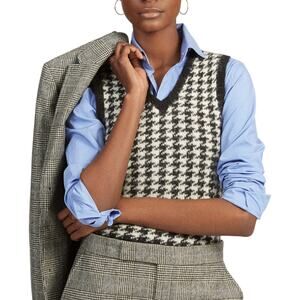 Polo Ralph Lauren Alpaca-Blend Houndstooth Knit Sweater Vest, Black, White Small